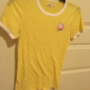 Hollister yellow ringer tee with embroidered patch